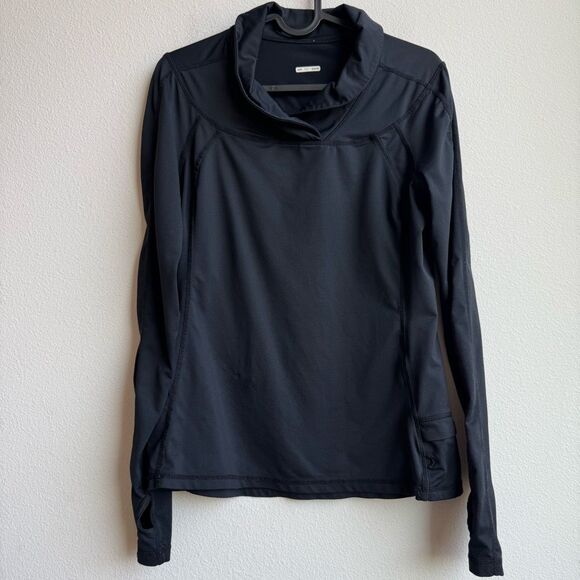 Lululemon Run Trail Fold Collar Long Sleeve Black Thumb Hole Size 8 Medium - Picture 1 of 8